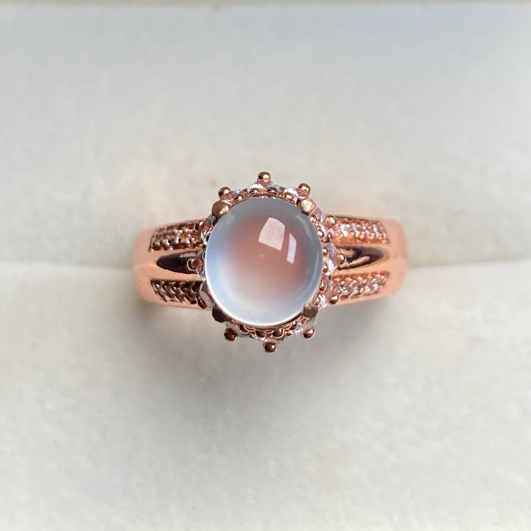 1224（小月源头）玻璃种翡翠白冰大颗粒戒面干净肉细杠味荧光足