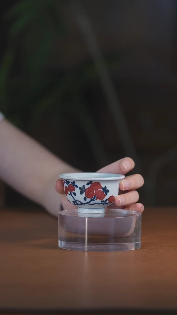 釉里红杜鹃花压手杯