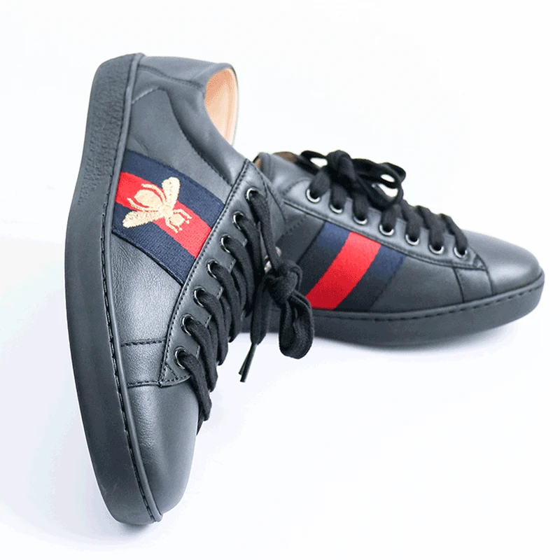 99新 GUCCI/古驰 舒适百搭侧面刺绣蜜蜂黑色可踩穿低帮板鞋39码