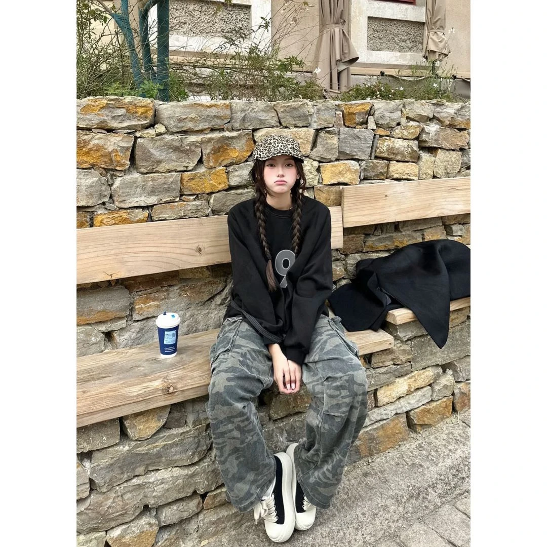 美式休闲慵懒感长袖卫衣女秋冬设计感潮流百搭宽松圆领上衣