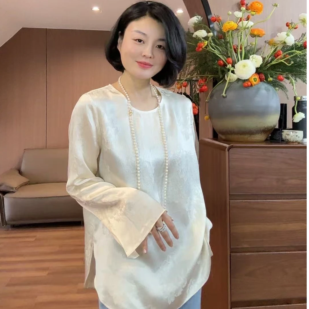 【TANTAN】时尚百搭宽松圆领套头提花衬衫#293