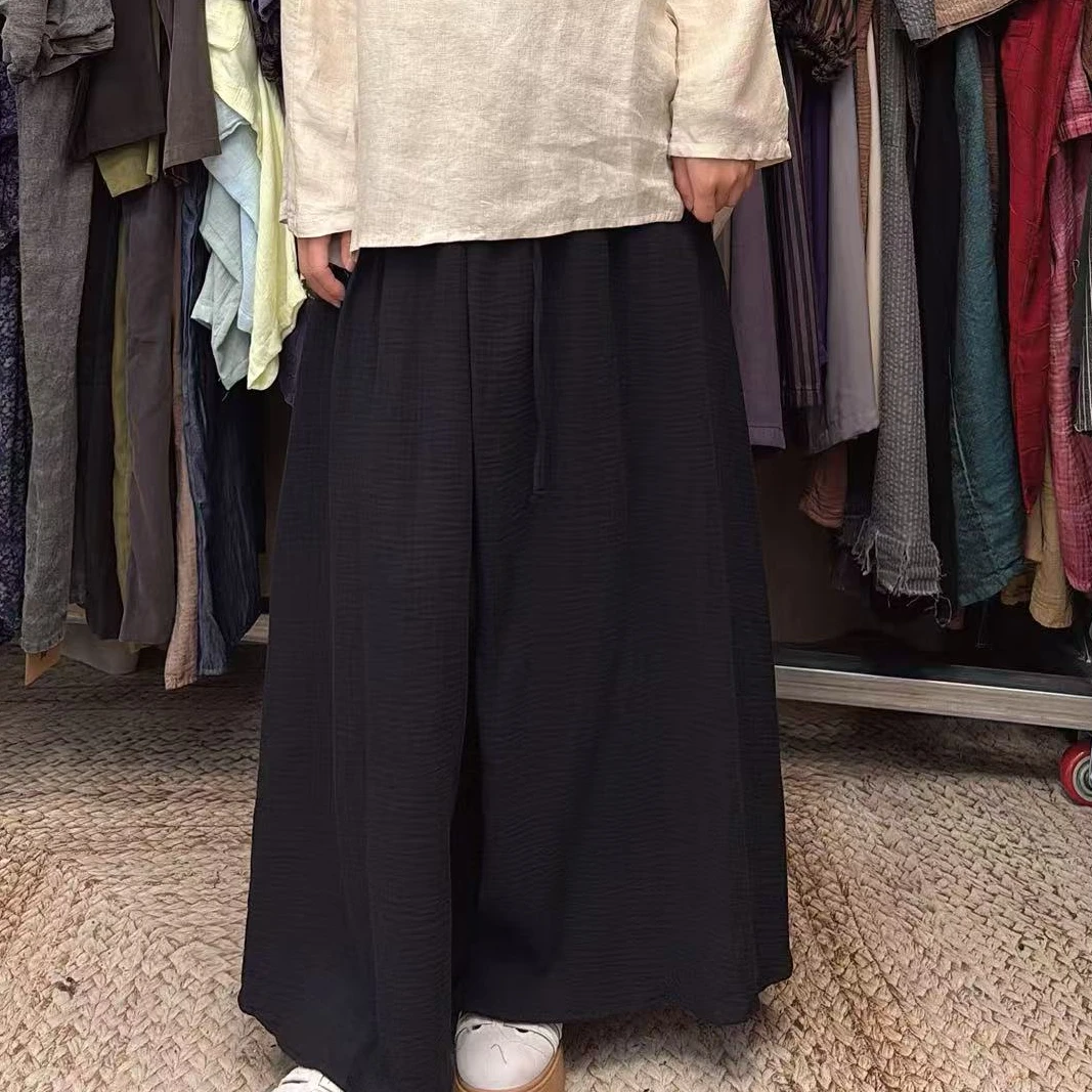 【古素】黑色盘扣抽绳休闲女款半身裙A130