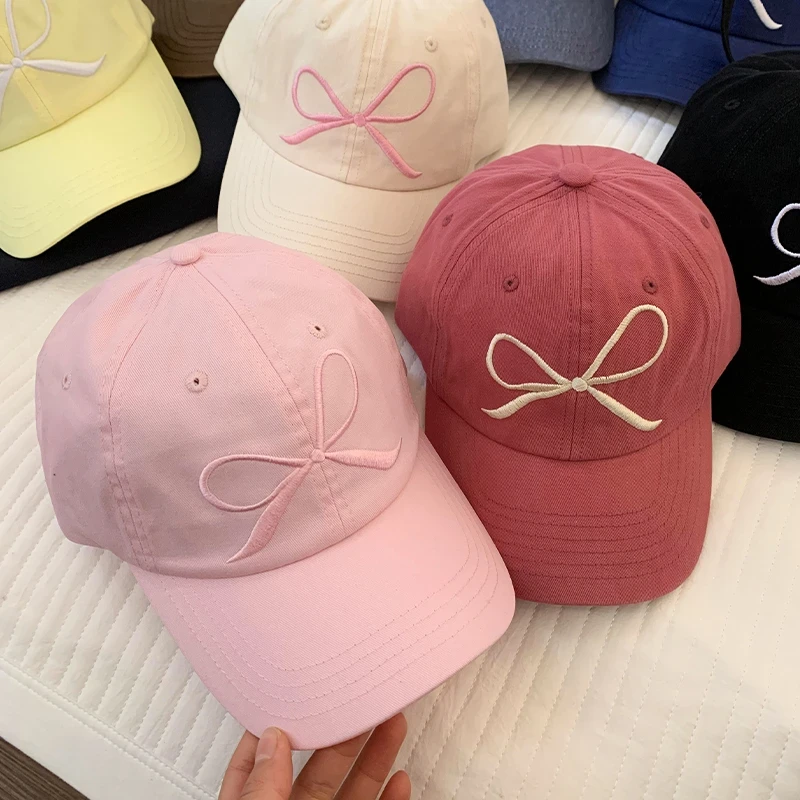 粉色蝴蝶结棒球帽女软顶大头围鸭舌帽韩国小众设计2025新款帽子