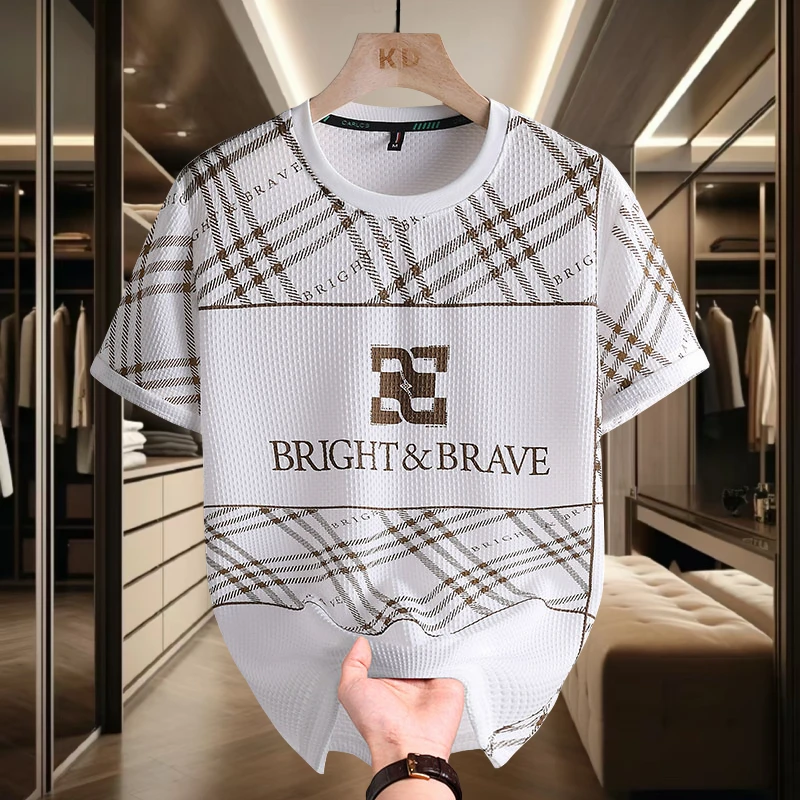 男装T恤潮流圆领日常薄款修身夏季短袖烫钻印花百搭半袖凉感上衣t