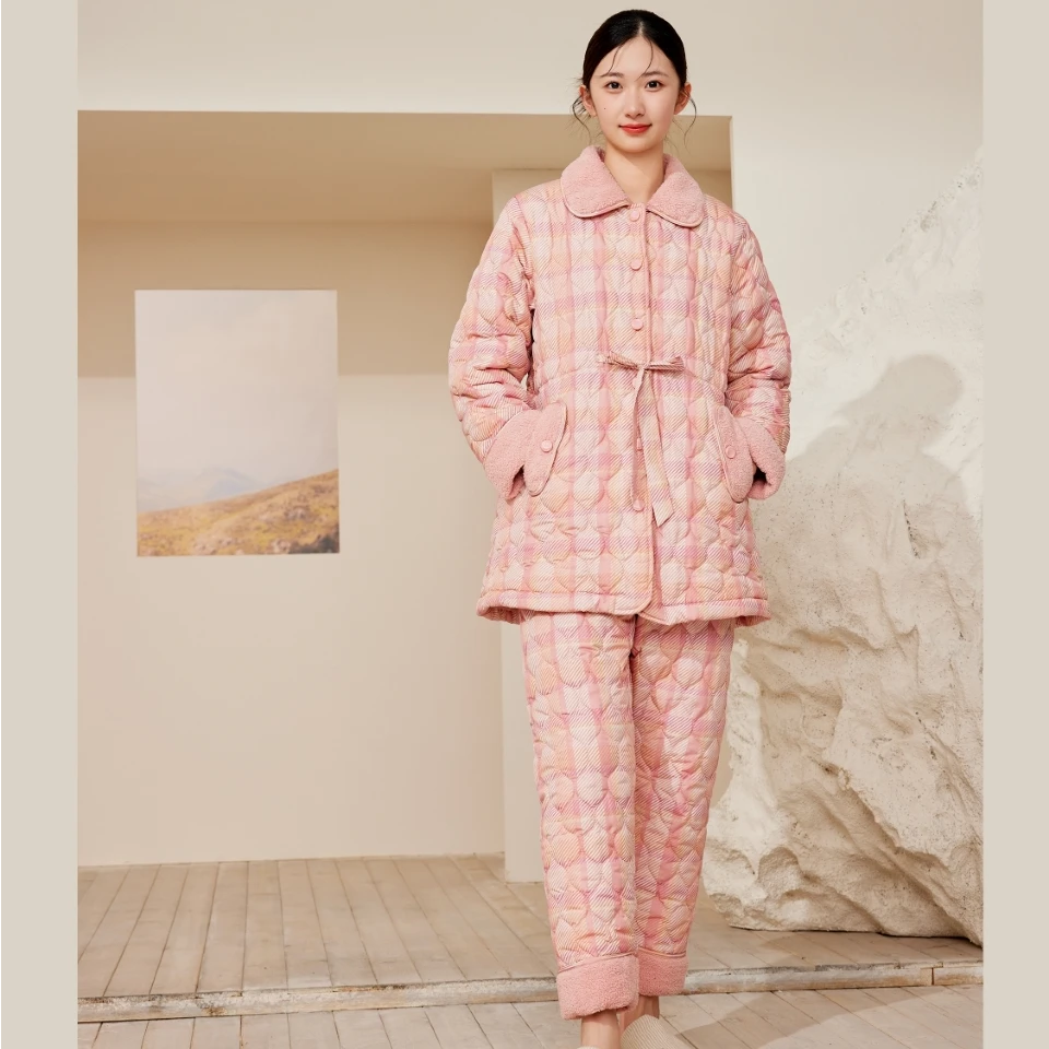 flossy弗劳思女士冬季加厚三防轻羽绵加长保暖家居服套装CD220