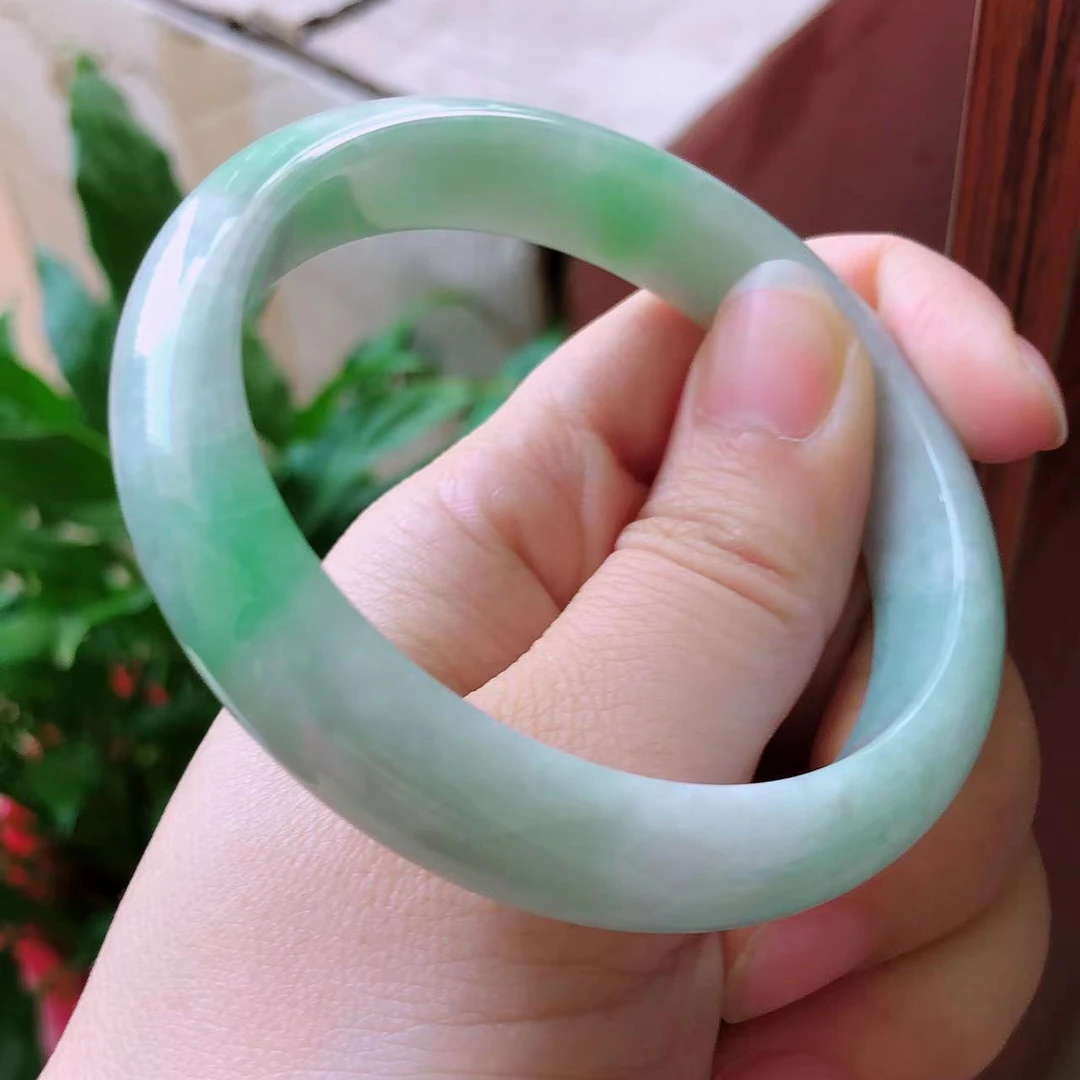缅甸58圈好种浅绿a货翡翠手镯2022600240女款绿色冰透测量贵妃镯