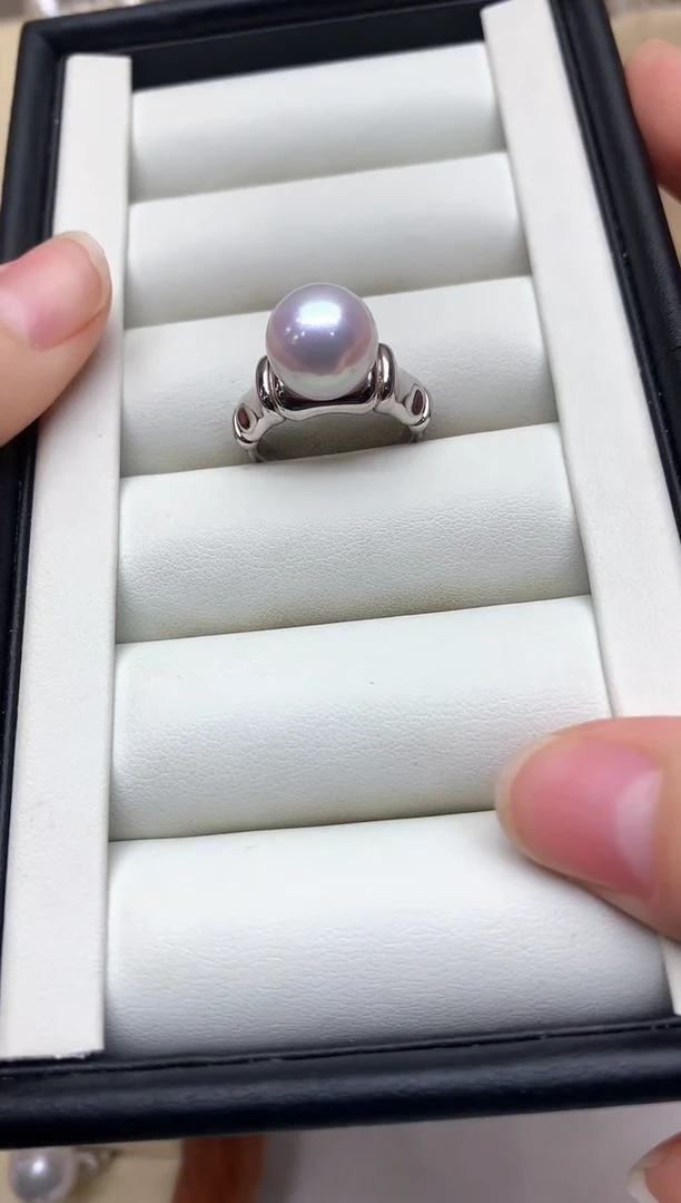 银S925镶嵌戒指淡水珍珠11-12mm