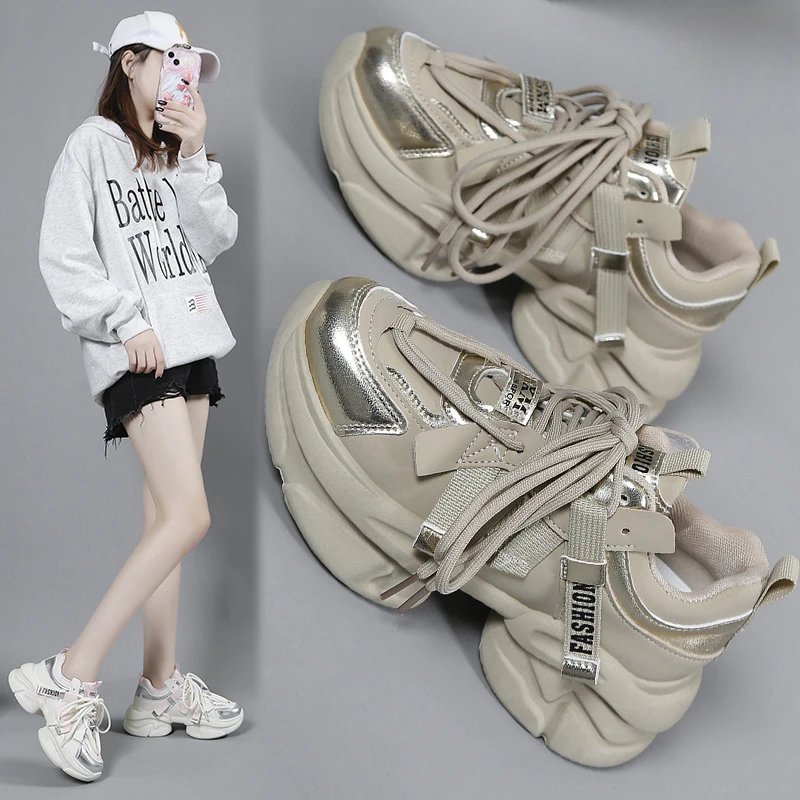 梅蔓琳春秋新款增高老爹鞋女防滑百搭休闲运动鞋轻盈甜美风女鞋子