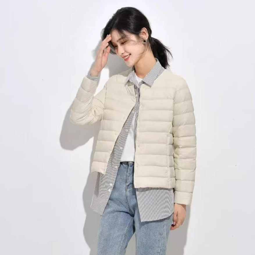 ZM-32025年新款轻薄白鸭绒内胆短款圆领内搭外穿女装无领轻便外套