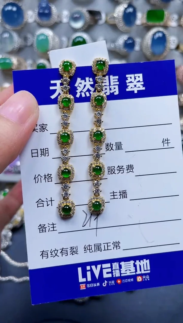 银S925镶嵌翡翠耳饰219