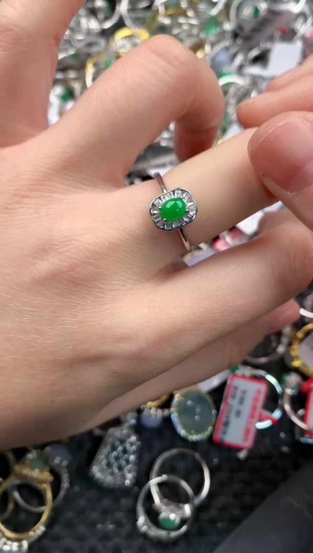 银S925镶嵌戒指翡翠12  4