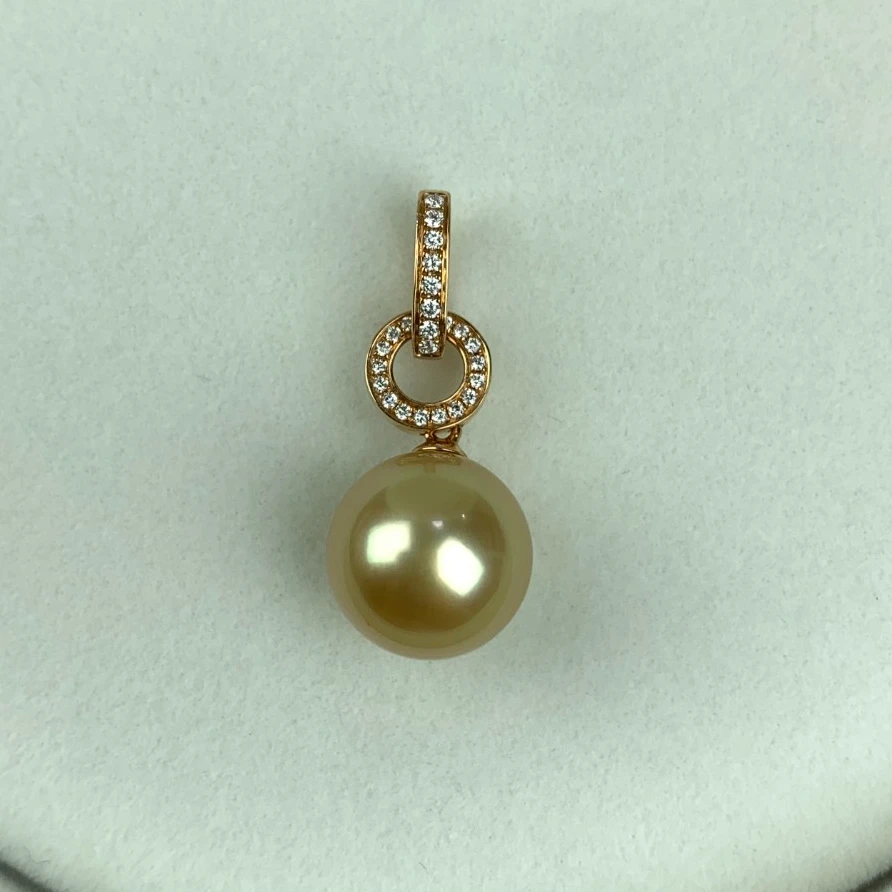 【限定孤品】海水珍珠南洋金珠吊坠10-11mm茶金18K金镶钻送人礼物