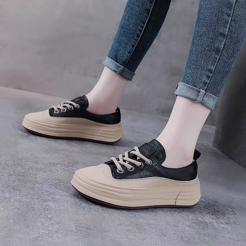 8638新款复古手工真皮开口笑板鞋