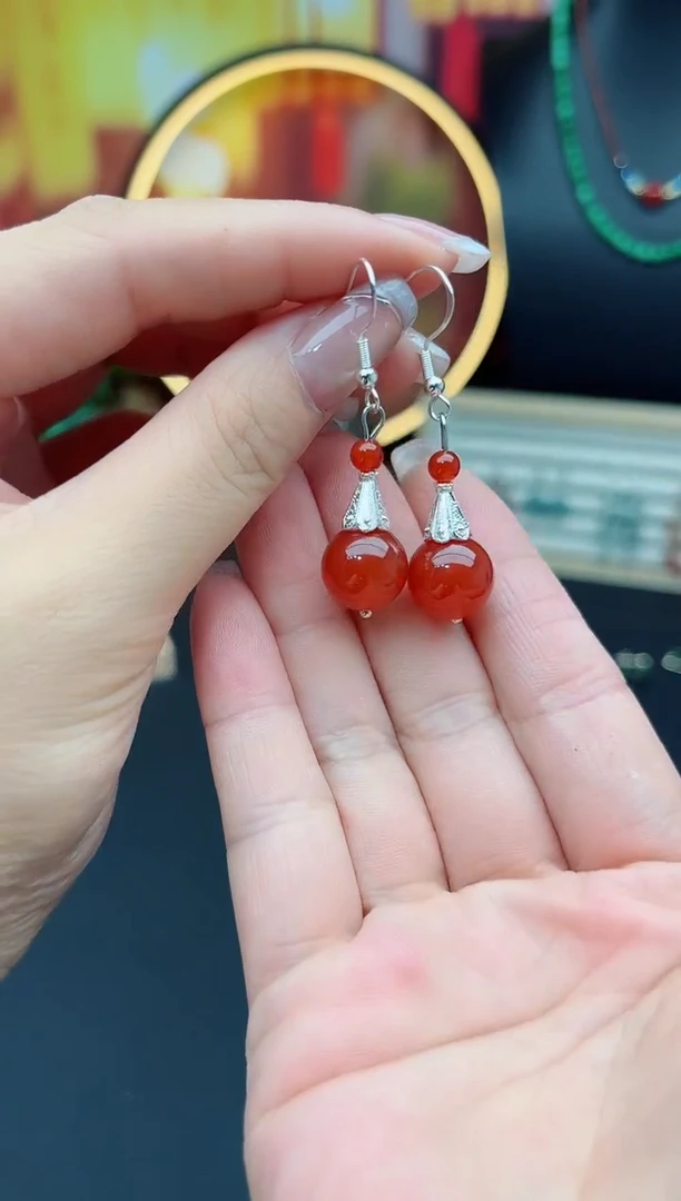 玛瑙/玉髓耳饰银S925镶嵌713000