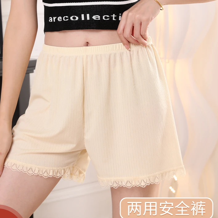 冰丝安全裤大码薄款洋气打底短裤宽松舒适蕾丝可外穿夏季女不卷边