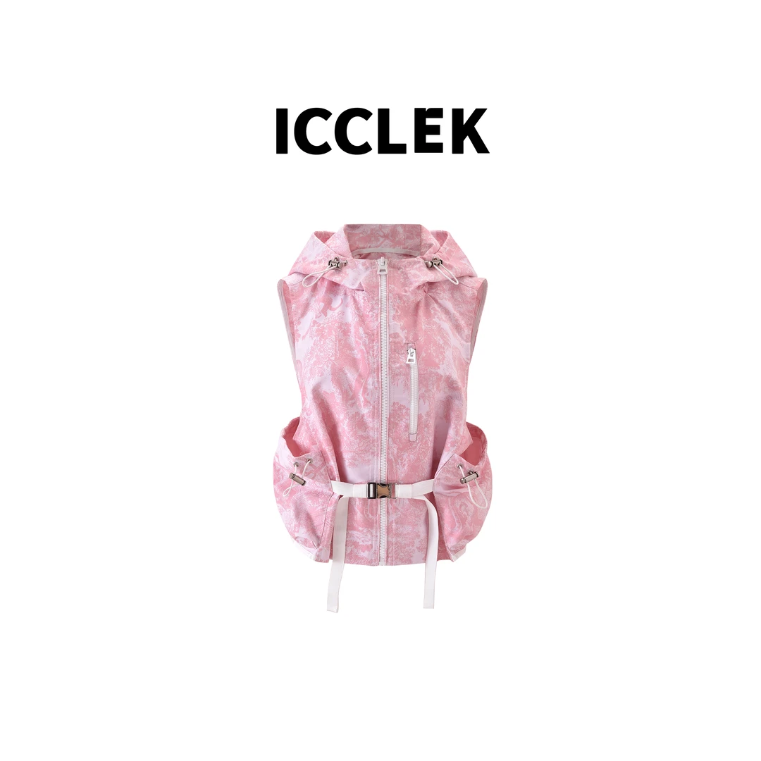 ICCLEK 粉色设计师款简约拉链马甲外套秋冬保暖显瘦时尚减龄-1703