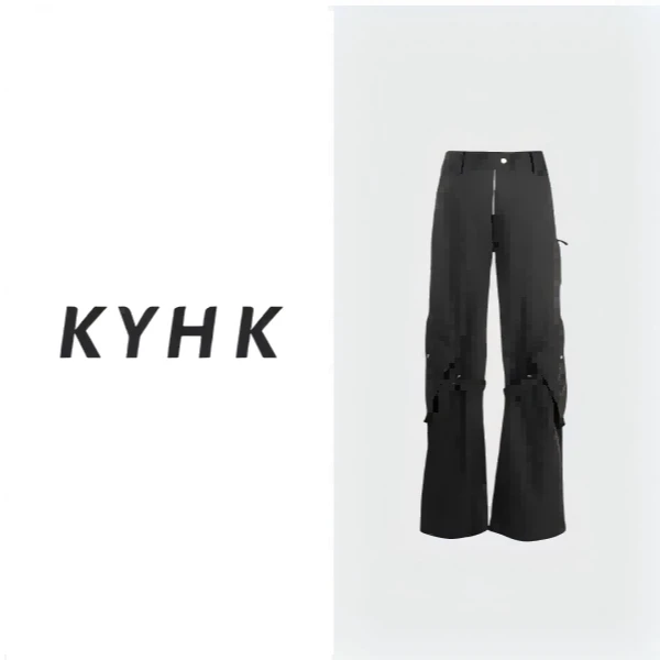 KYHKKYHK早秋直筒户外时尚外漏拉链黑牛裤231110