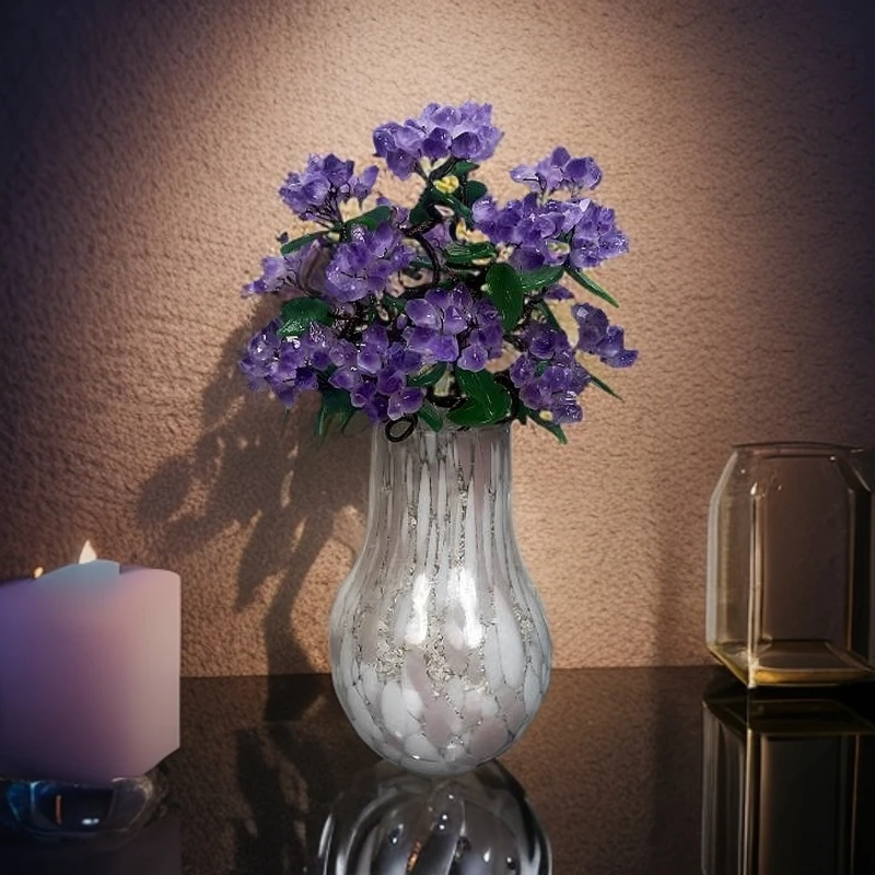 【岩岩原创】简约桃花粉鎏金琉璃花瓶摆件搭配紫水晶点缀办公居家