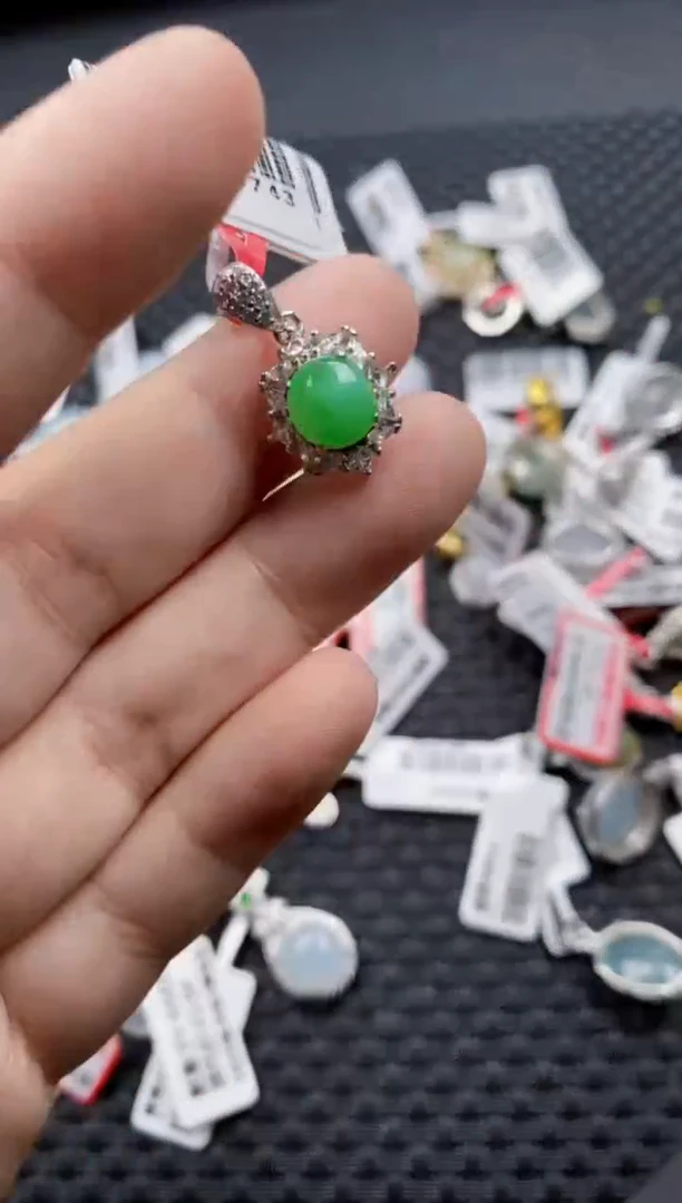 翡翠戒指银S925镶嵌7777---10