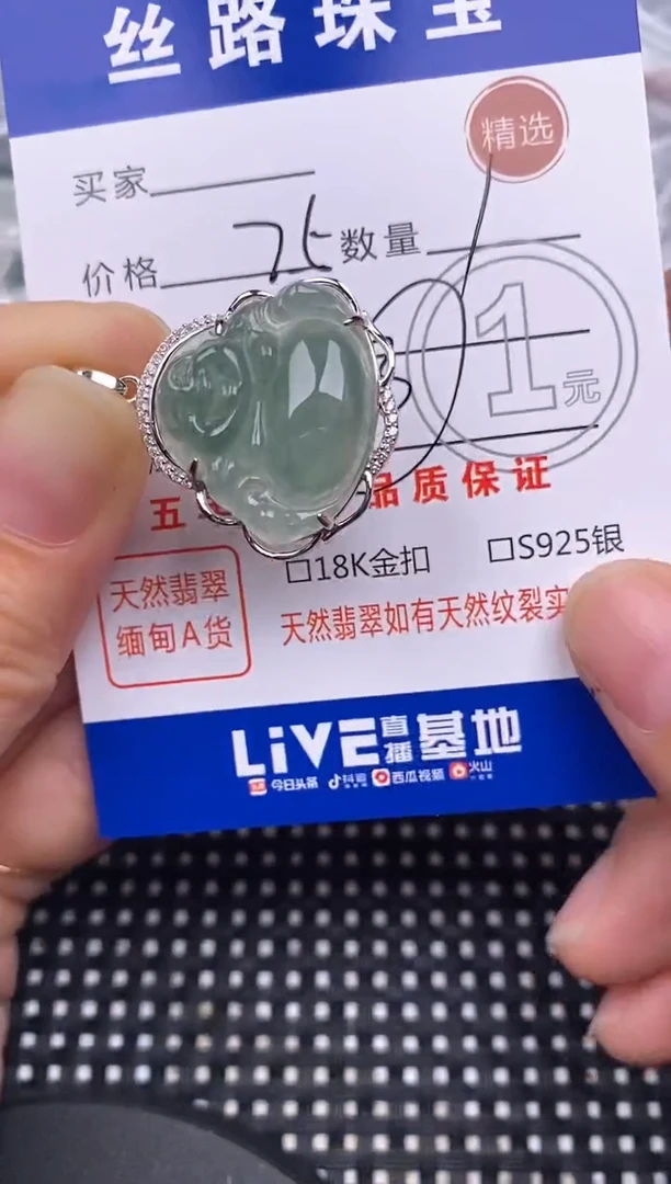 颈饰银S925镶嵌翡翠挂件