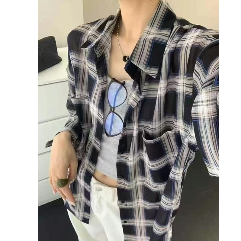 【锦衣服饰】S 8883韩系翻领格子衬衫