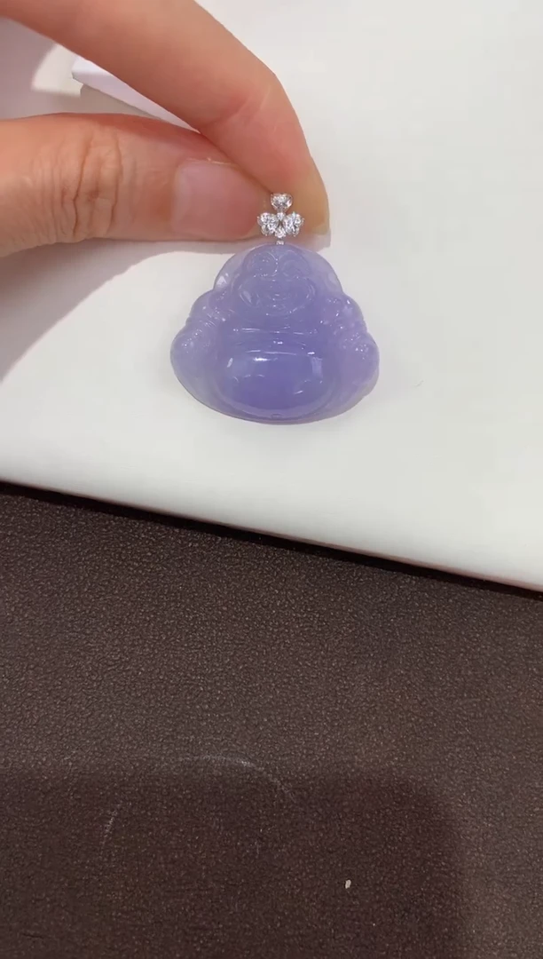 翡翠18K金镶嵌吊坠(赠链)天然缅甸a货翡翠