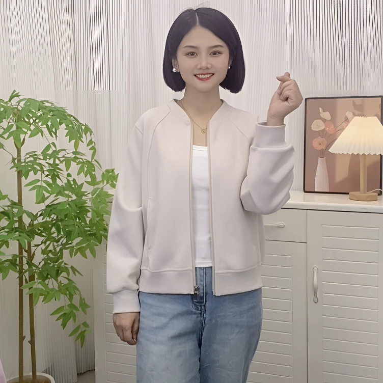 902正肩立领棒球服纯色拉链卫衣休闲百搭春秋外套女