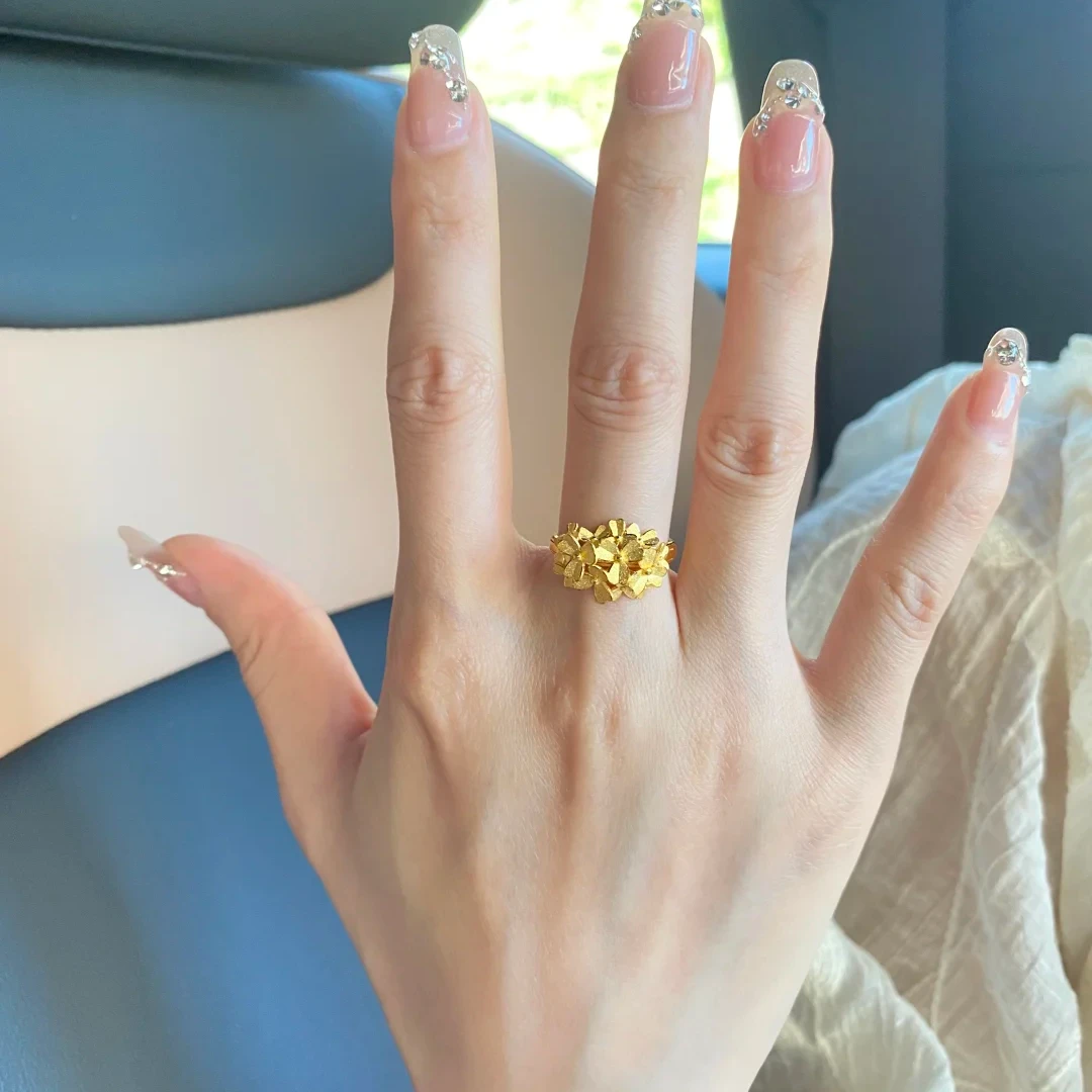 铜合金戒指 黄金色繁花塔塔戒指女新中式立体花朵指环送女友礼物.