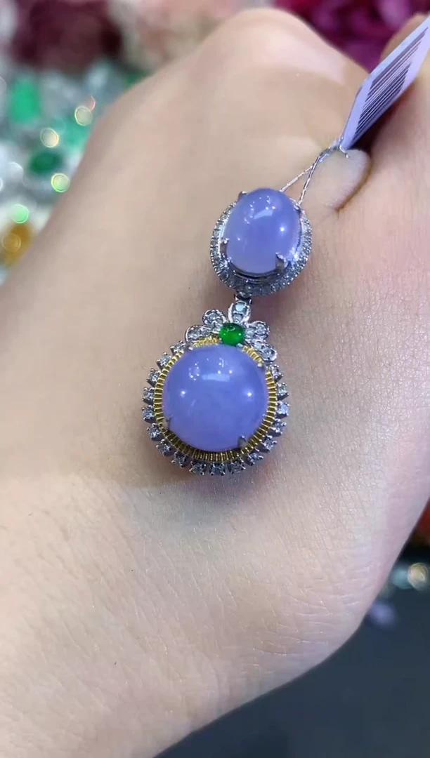 吊坠(不含链)18K金镶嵌翡翠B122 紫货有色差