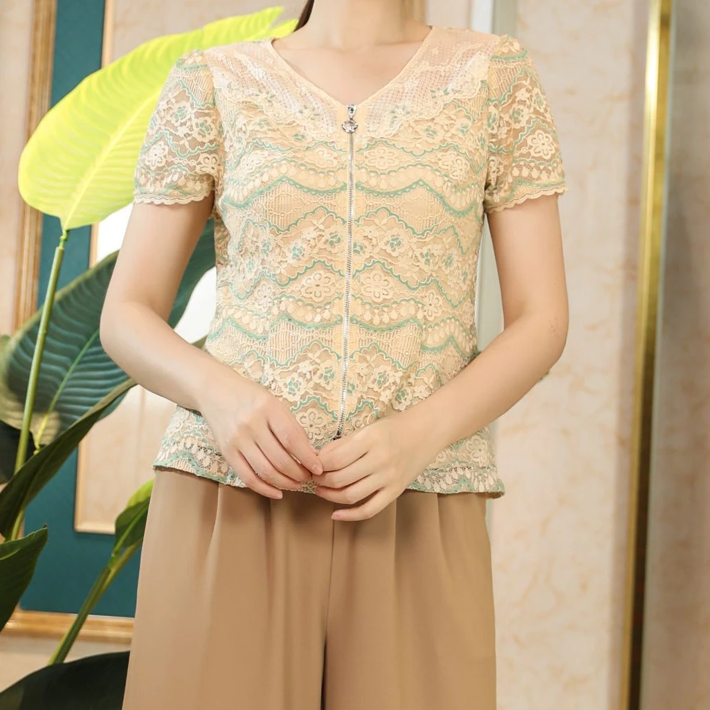 【领系列·玉芙花影】夏季八片立裁显瘦蕾丝上衣#YB52765E