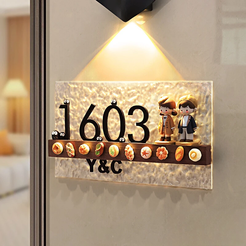 门牌号高级感轻奢创意家用入户号码牌房间门口发光门号温馨房号牌