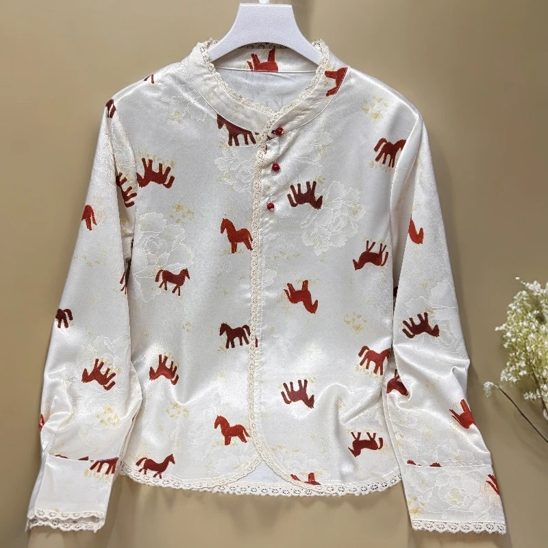 603女装木耳领暗纹提花百搭小衫打底小衫圆领薄款提花上衣