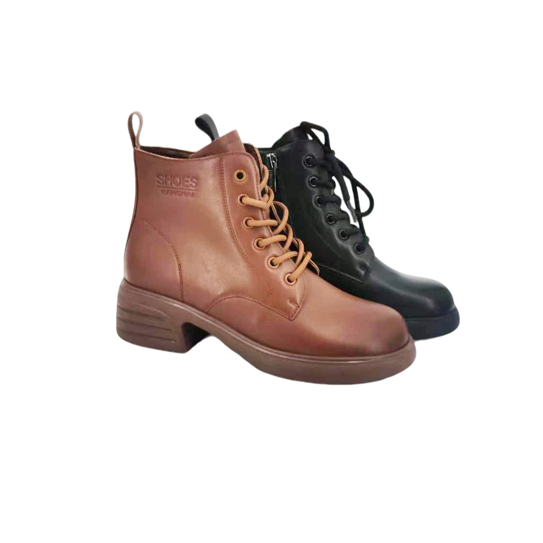 KANGNAI/康奈11138042冬款真皮加绒粗跟时尚休闲舒适百搭马丁靴