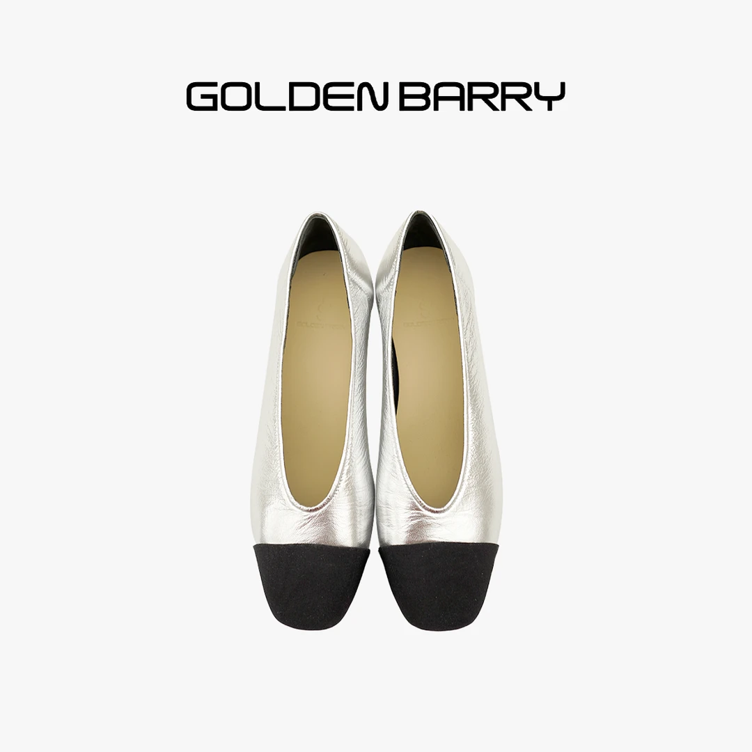 GOLDENBARRY|646040舒适拼色粗跟浅口皮鞋【微瑕】