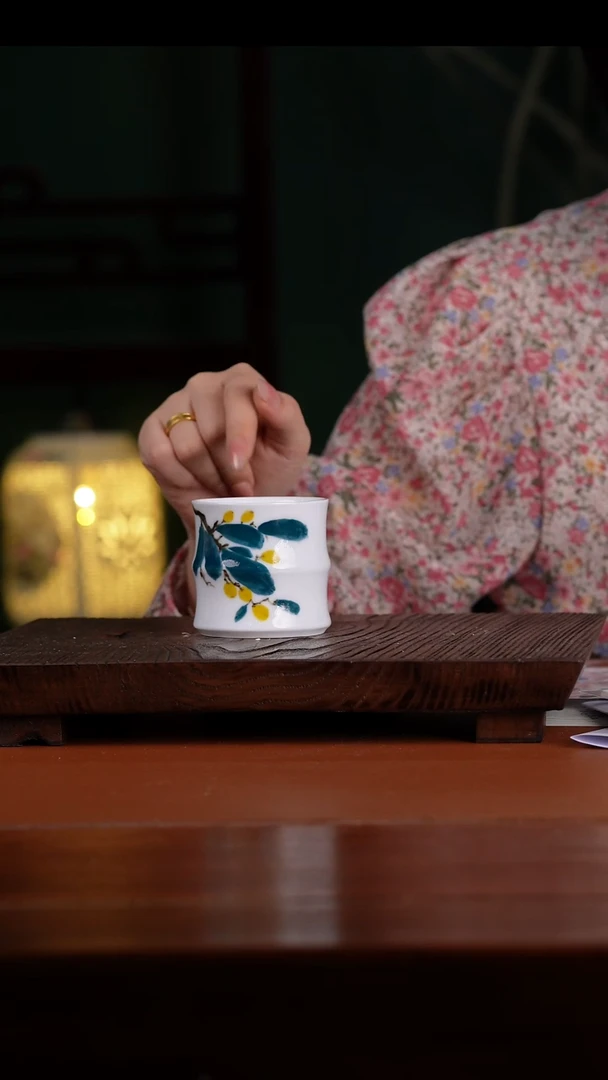 瓷景德镇釉中彩餐具小号竹节杯100cc