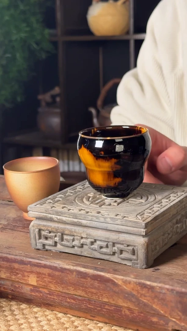 平阳窑手作玳瑁釉葫芦杯