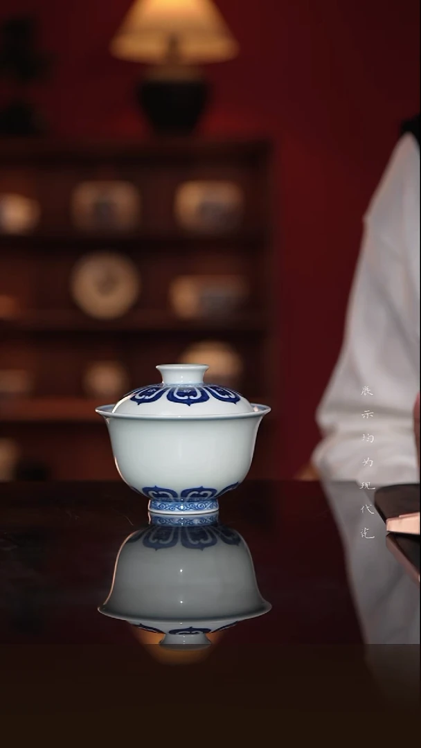 全手工手绘宝相花--盖碗