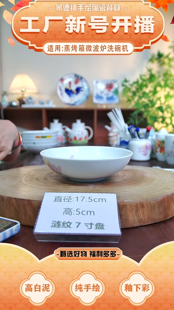 盘景德镇手工手绘陶瓷【食品级】