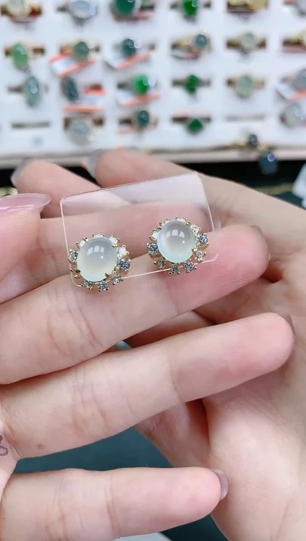 翡翠银S925镶嵌耳饰天然翡翠