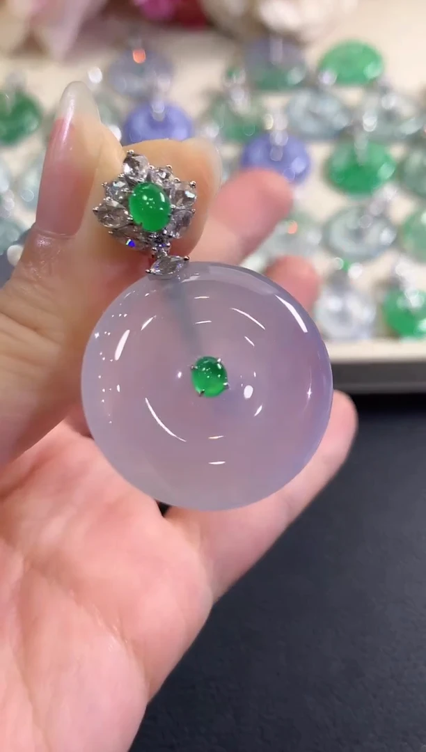 吊坠(不含链)18K金镶嵌翡翠b77紫货有色差