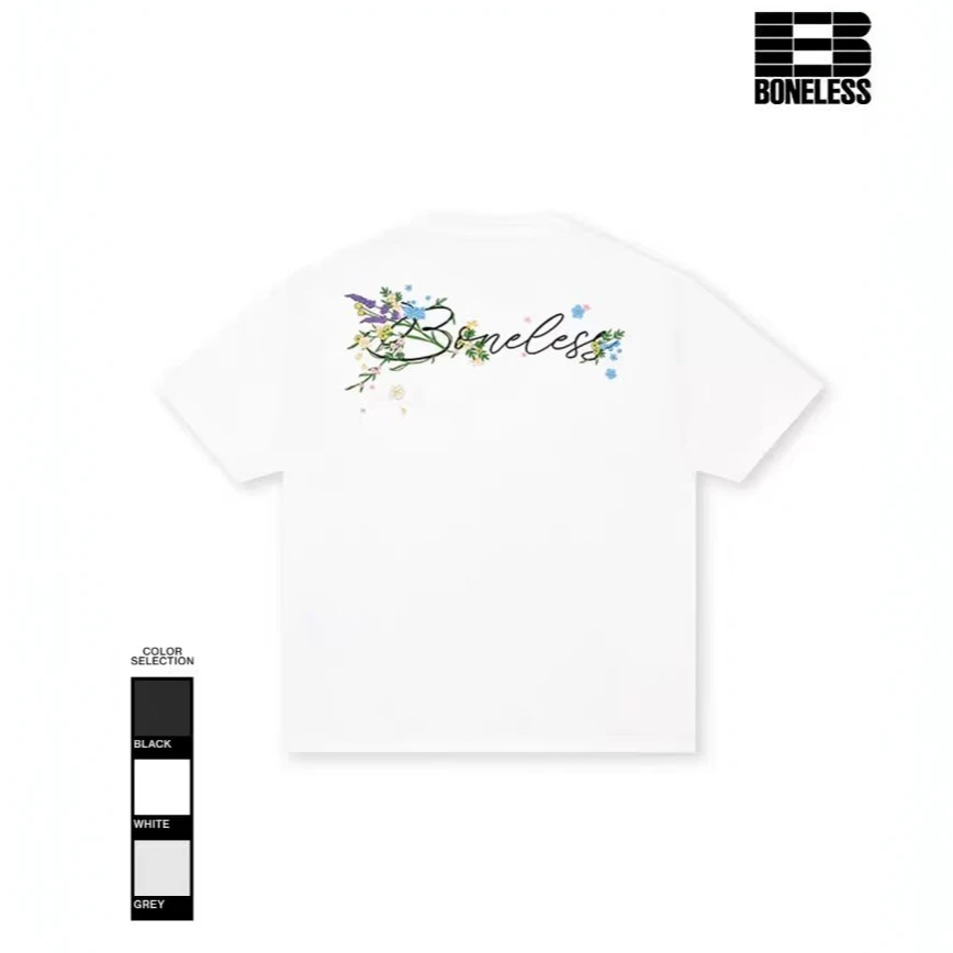 BONELESS植物花卉刺绣短袖圆领百搭T恤