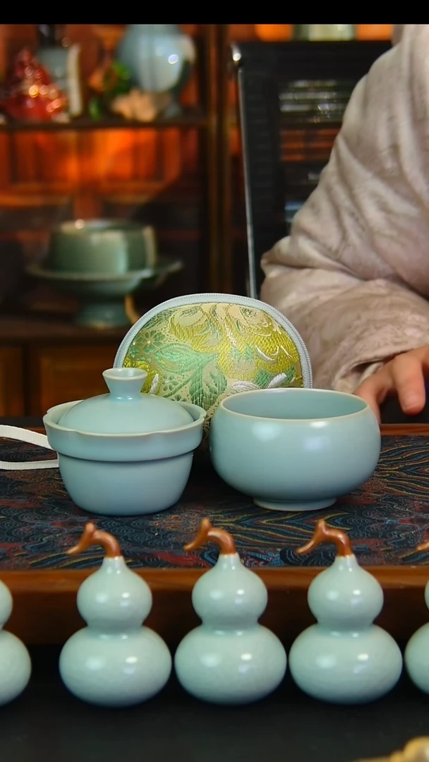 瓷片仿古旅行套装带便携包