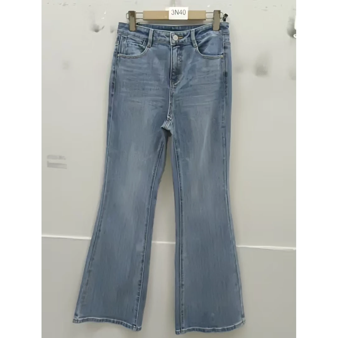 休闲欧若风喇叭裤薄款裤子水洗高腰开叉牛仔裤秋季3N40