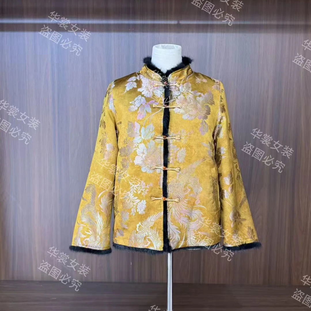 【金枝玉叶凤夕】冬季新款水貂毛外套新中式香云纱上衣双面穿