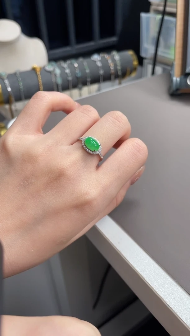 银S925镶嵌戒指翡翠9999