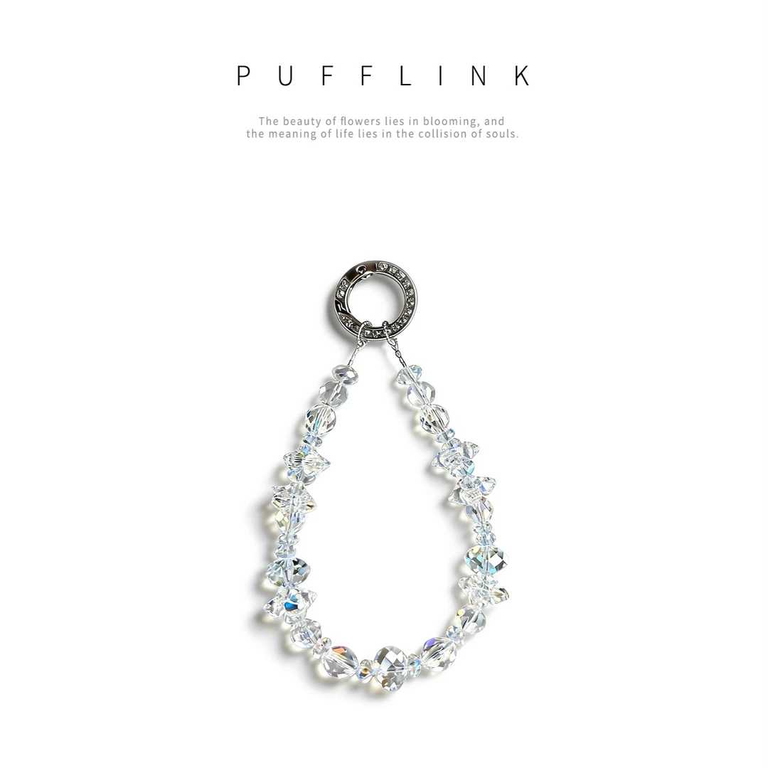 新款华子炫彩水晶轻奢百搭手机链短链手工短款diy透明彩色ins