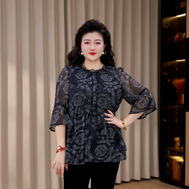 胖晶晶定制大码女装夏季新款宽松遮肉百搭减龄显瘦气质优雅上衣