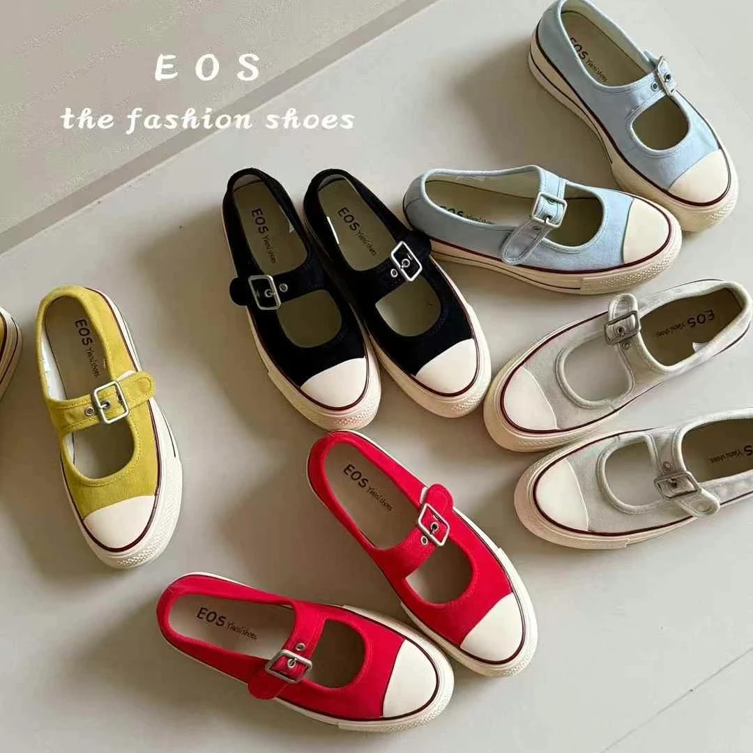 厚款防水台低帮女圆头胶粘帆布鞋平底包头夏季单鞋女鞋半拖