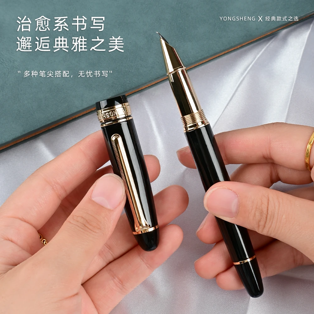 永生鱼雷款金笔24k真金电镀手磨笔尖书法练字弯尖钢笔商务签名笔