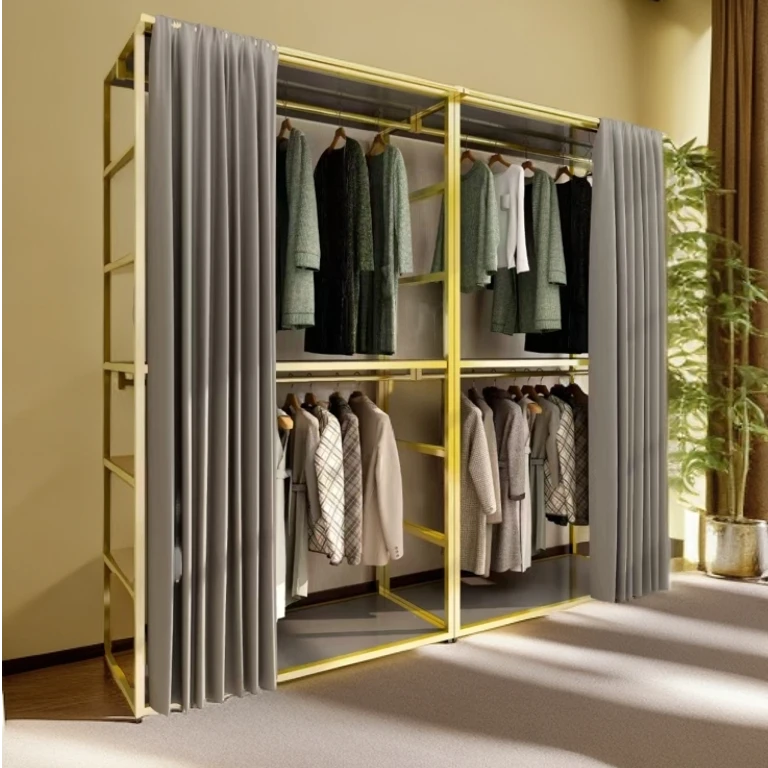 邦普伦开放式衣帽架挂衣落地卧室简约收纳金属衣帽间轻奢金属衣柜